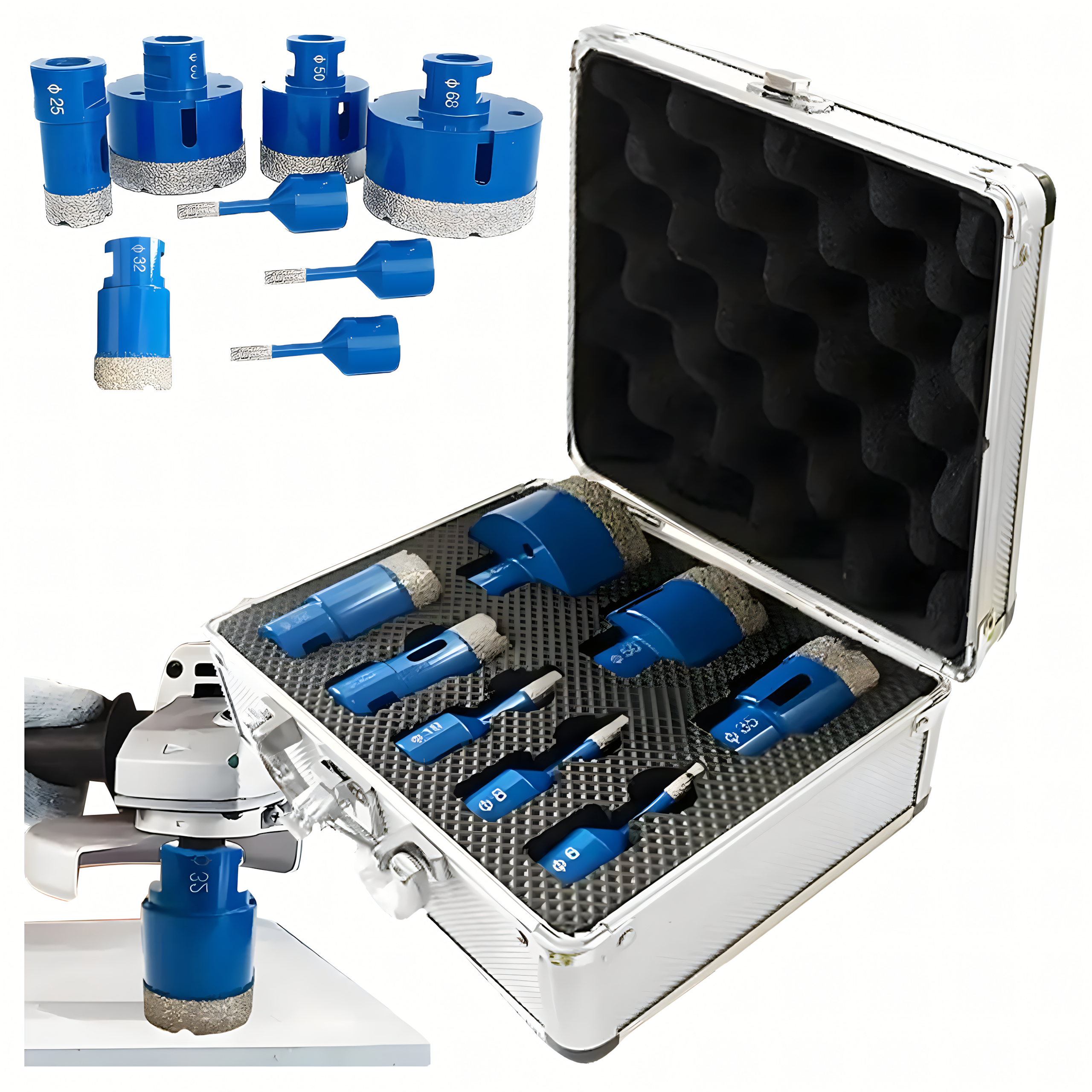 Zestaw Otwornic Koronki Wiertła Diamentowe do Gresu Płytek 6-68mm Walizka