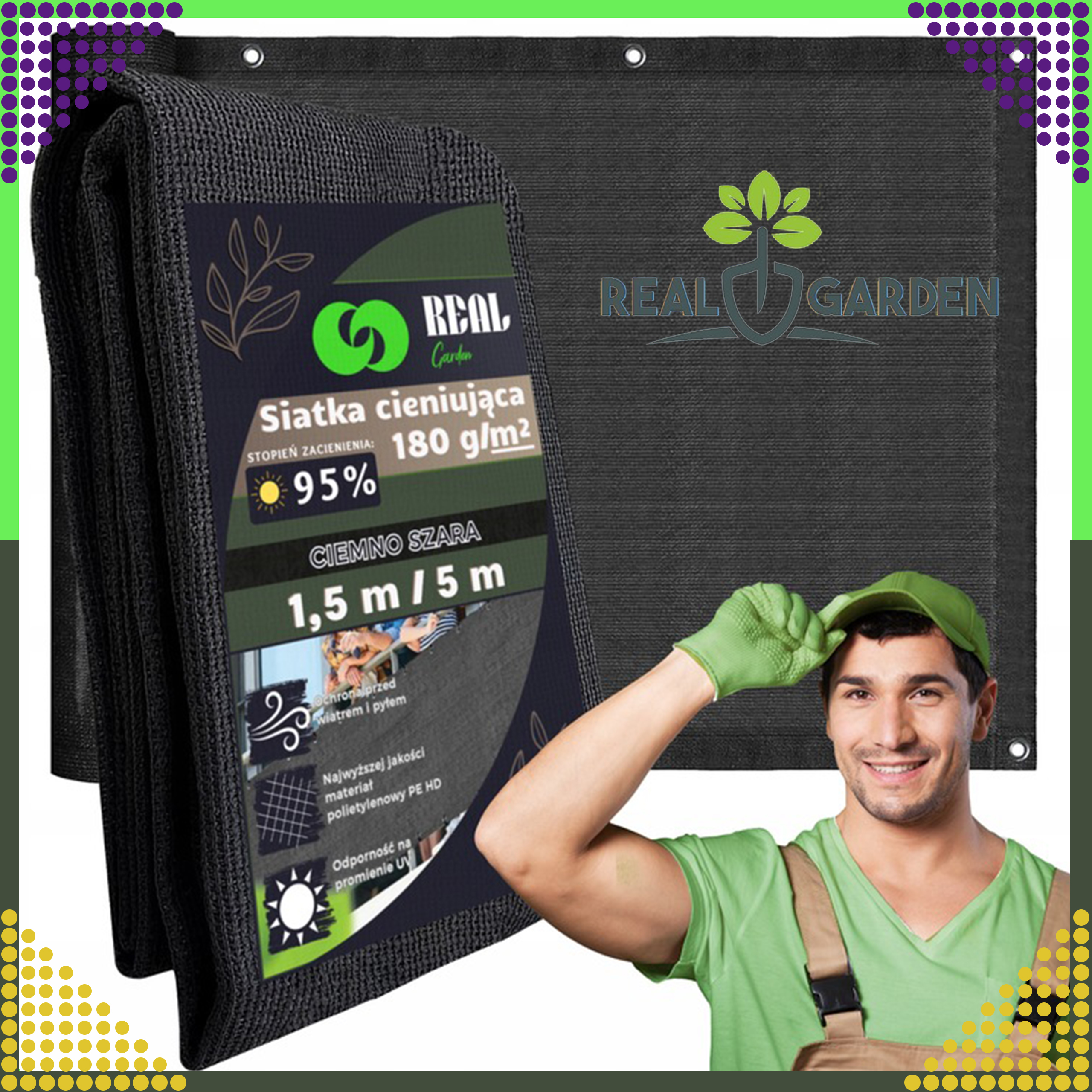 Osłona Balkonowa Mata Tarasowa Siatka na Balkon Taras Płot 1,5x5m UV 95% - obrazek 2