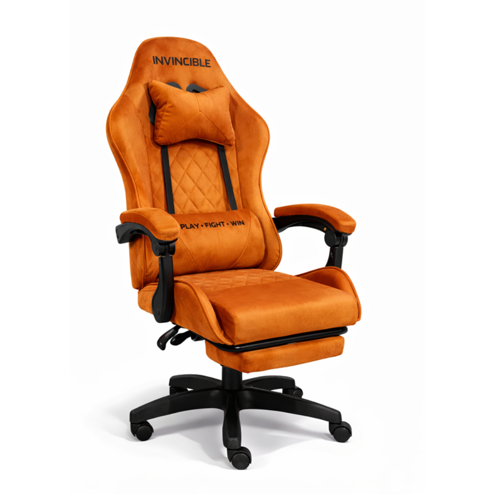 Fotel Gamingowy Obrotowy Regulowany Zamszowy Pomarańczowy