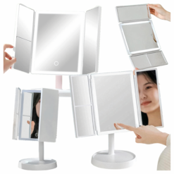 Lusterko Kosmetyczne Podświetlane Led Rozkładane Lustro do Makijażu x3