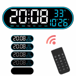 Zegar Ścienny Elektroniczny Cyfrowy LED Temperatura Budzik 38cm Pilot