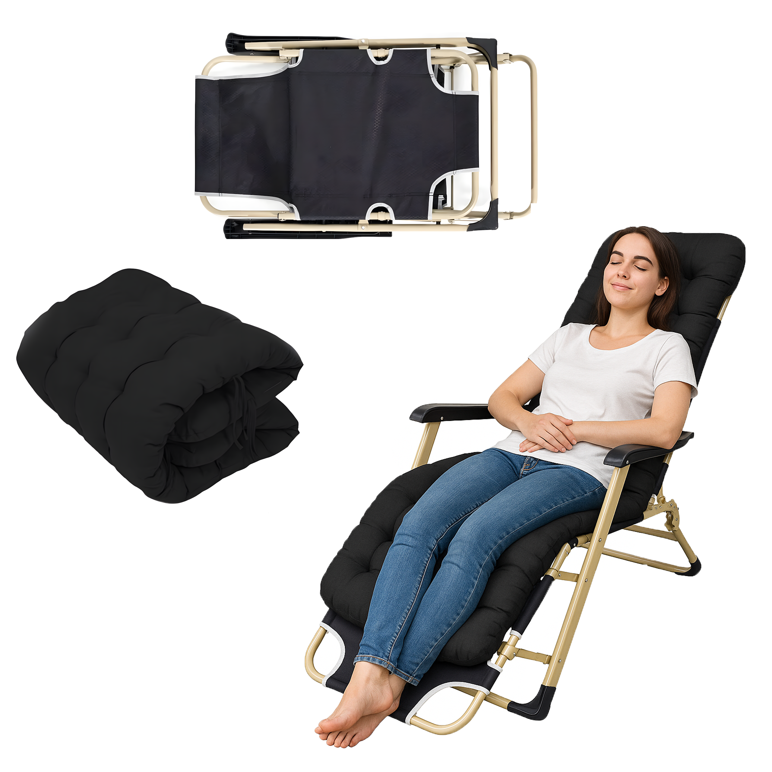 Leżak Ogrodowy Plażowy Turystyczny Składany Grawitacyjny Gruba Poduszka