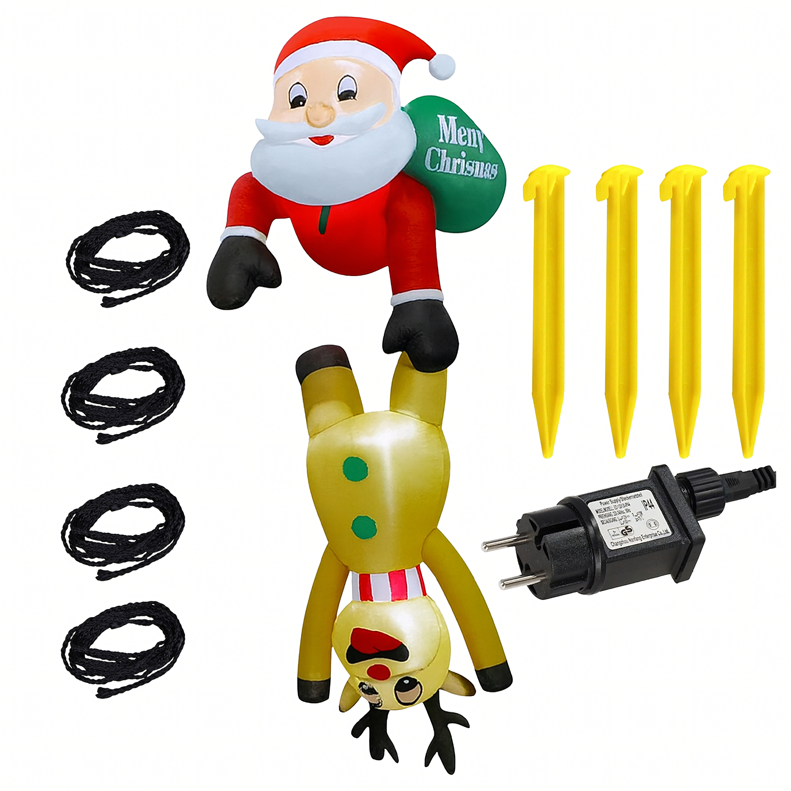 Dmuchany Święty Mikołaj z Reniferm 2,1m Ozdoba Świąteczna Podświetlenie Led