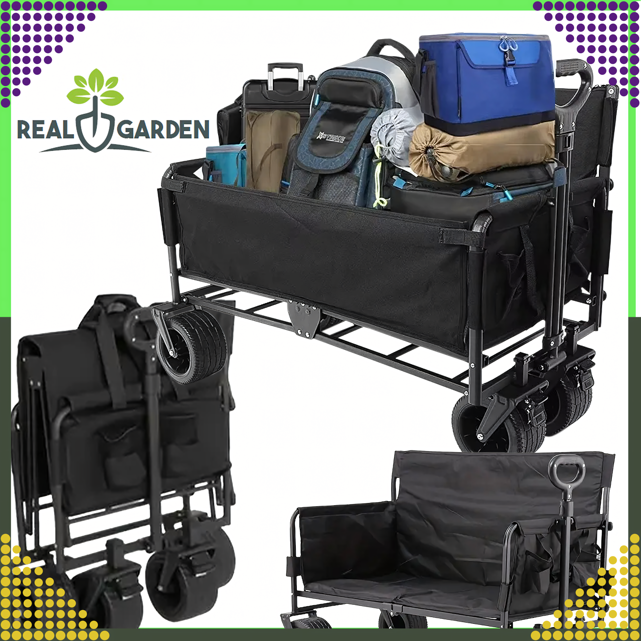 Składany Wózek Ogrodowy PlażoowyTransportowy na Ryby z Siedziskiem Koła XL - obrazek 2