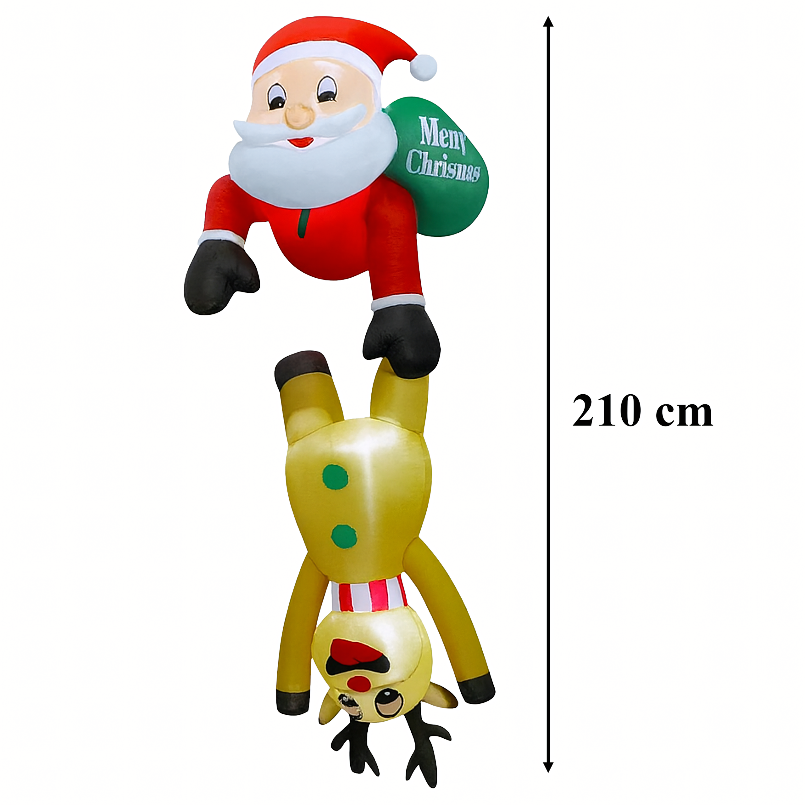 Dmuchany Święty Mikołaj z Reniferm 2,1m Ozdoba Świąteczna Podświetlenie Led - obrazek 3