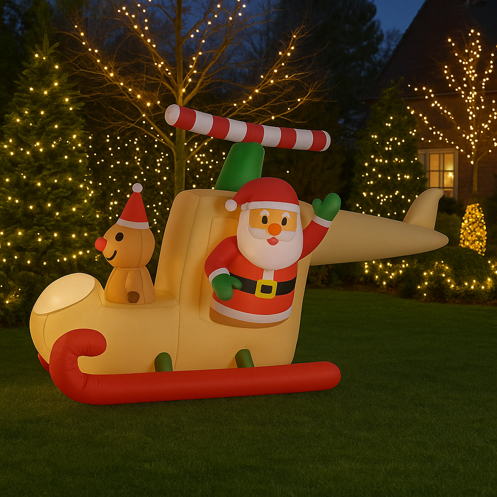 Święty Mikołaj w Saniach Latający Nadmuchiwany Dekoracja Świąteczna 160cm - obrazek 3
