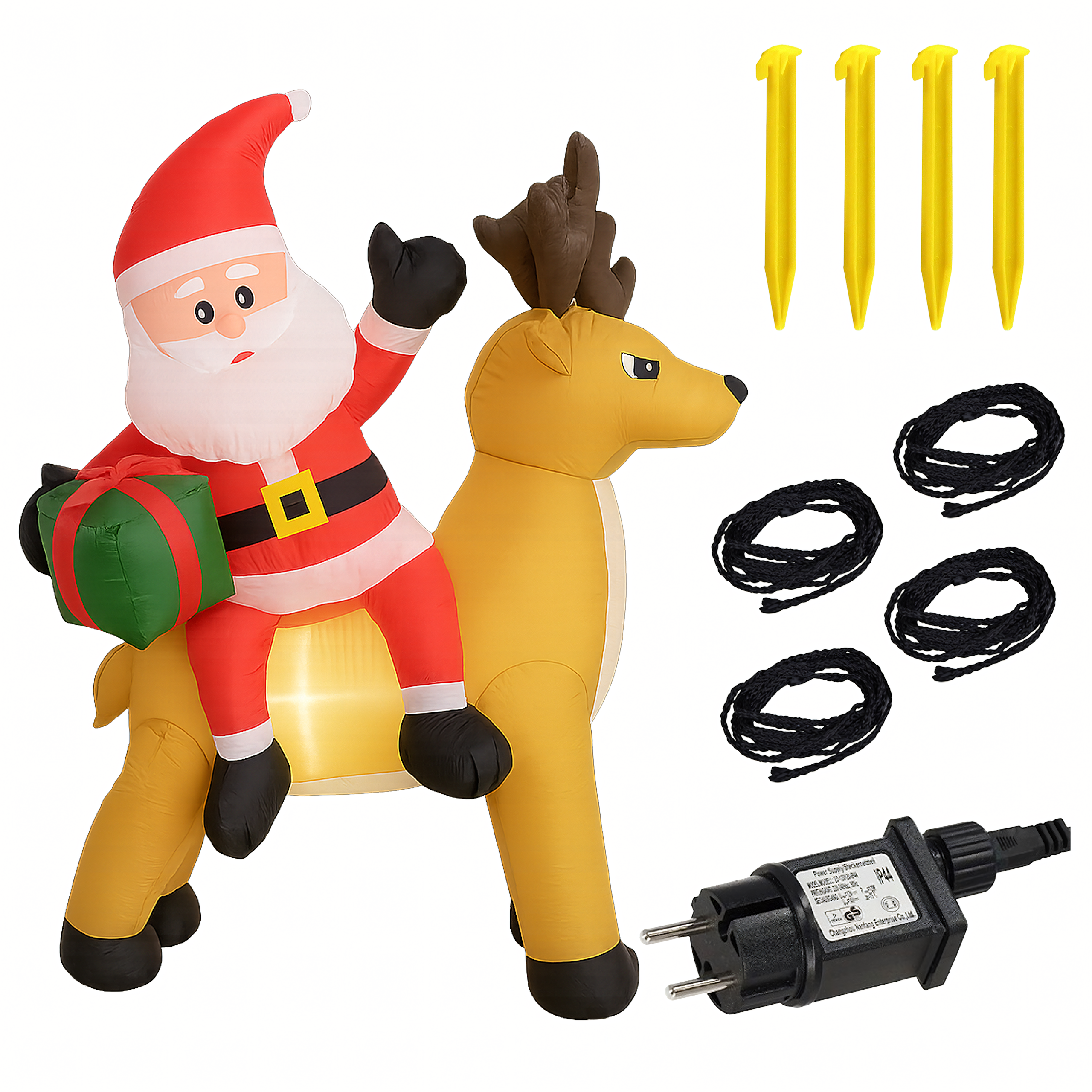 Dmuchany Święty Mikołaj z Reniferm 1,5m Ozdoba Świąteczna Podświetlenie Led