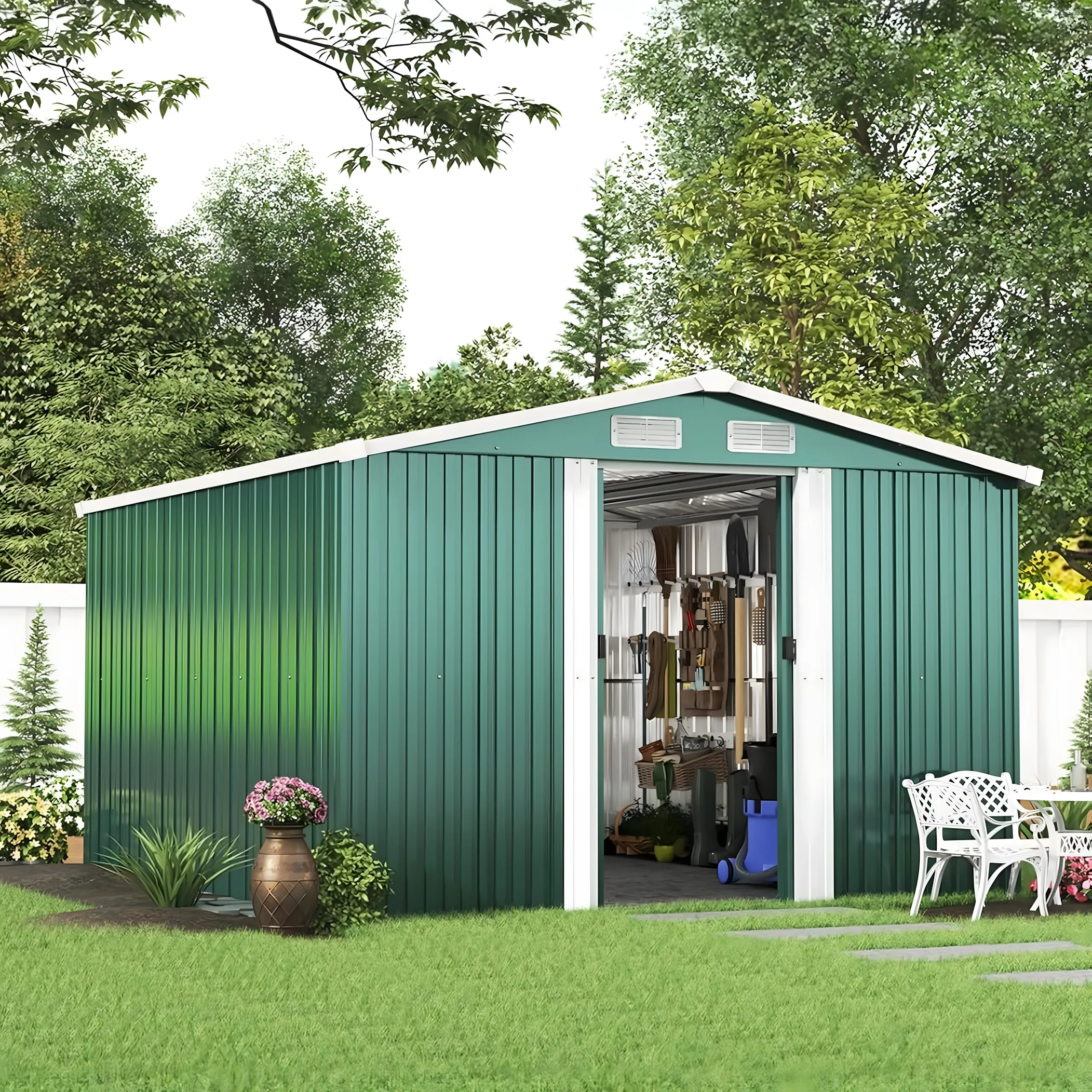 Domek Narzędziowy Ogrodowy Metalowy 277x299x192cm - obrazek 14