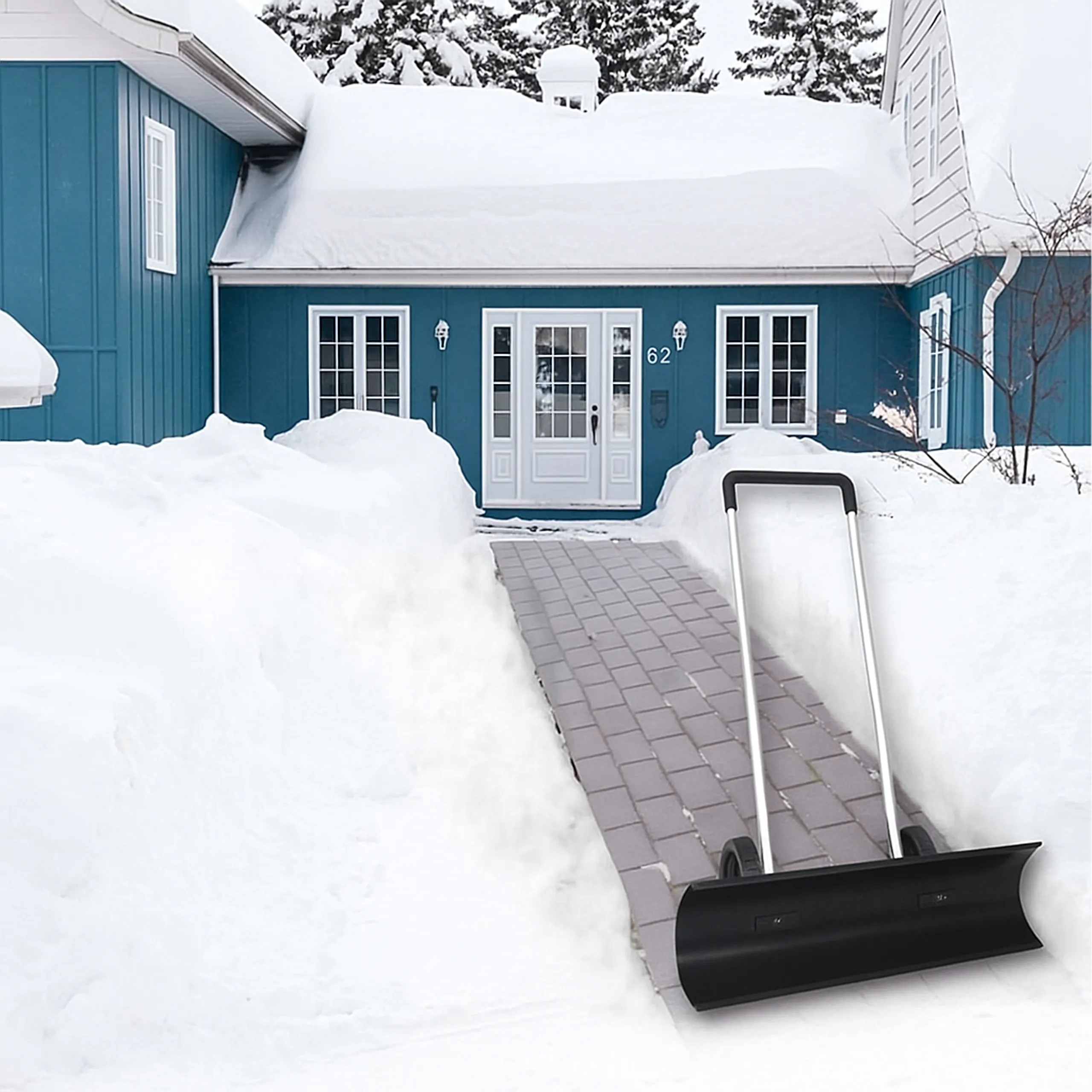 Pług do Śniegu Zgarniacz Odśnieżacz Na Kołach Czarny 95cm - obrazek 9