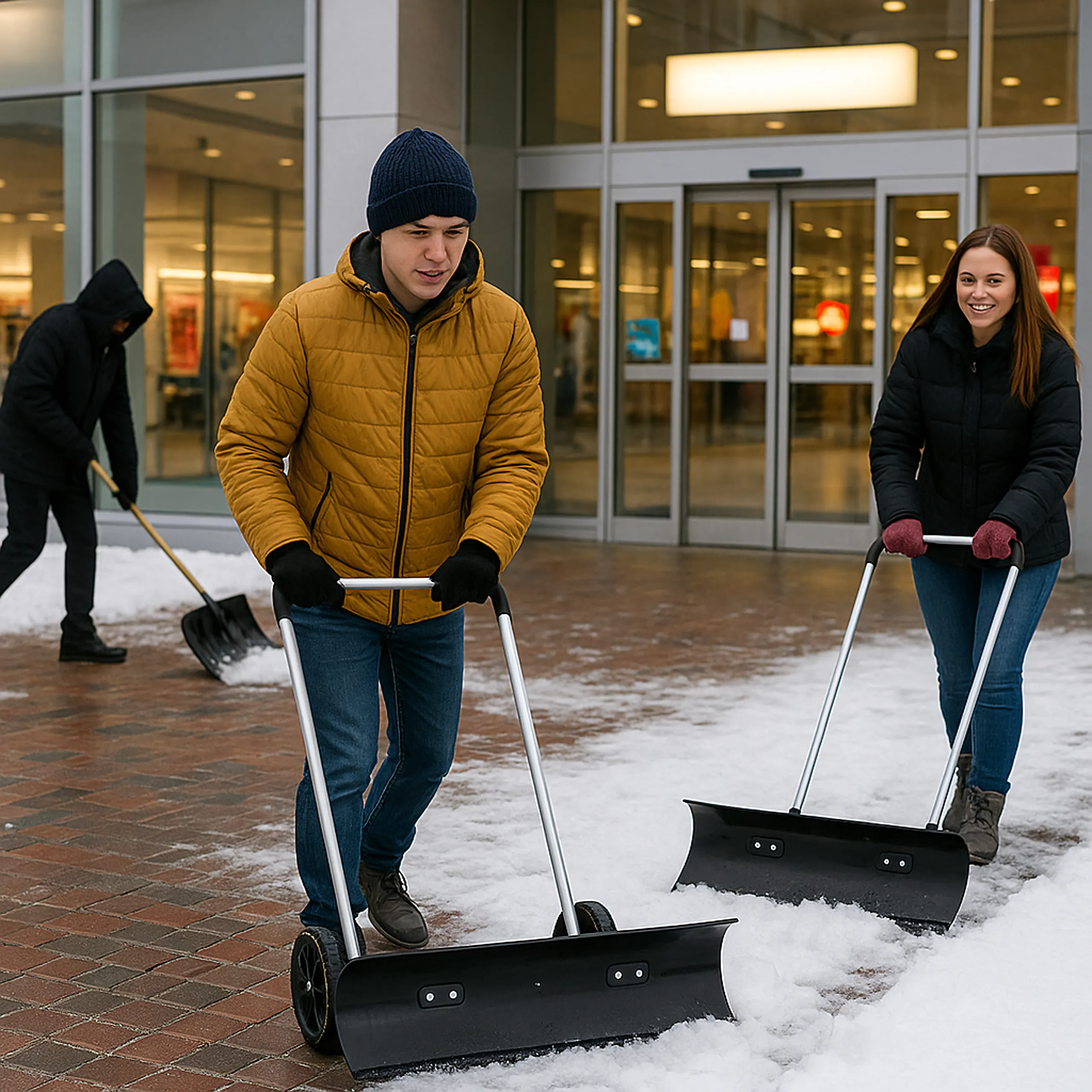 Pług do Śniegu Zgarniacz Odśnieżacz Na Kołach Czarny 95cm - obrazek 10