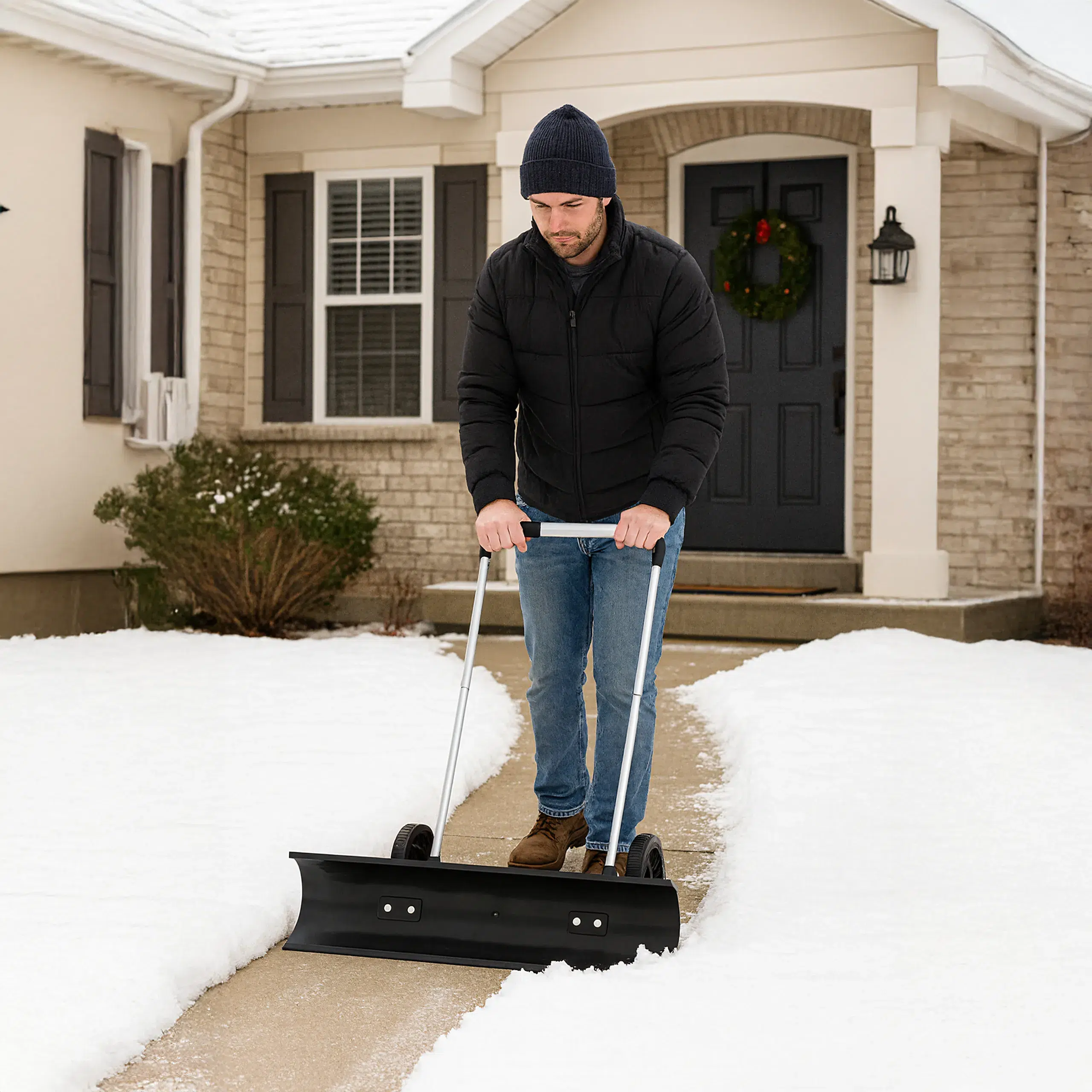 Pług do Śniegu Zgarniacz Odśnieżacz Na Kołach Czarny 95cm - obrazek 12