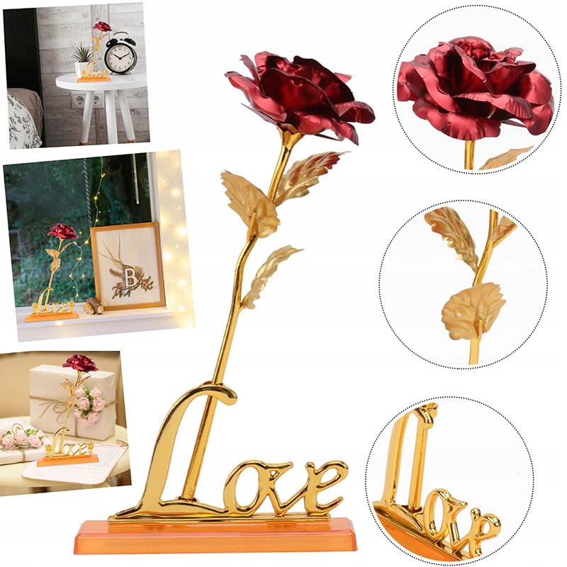 Wieczna Róża Czerwona Podstawka LOVE Prezent na Walentynki Dzień Kobiet Urodziny