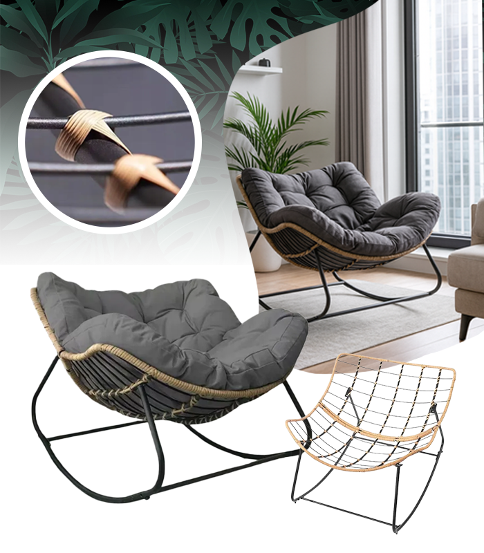 Fotel Bujany Ogrodowy Wypoczynkowy z Poduszką Szary 130x124cm - obrazek 2