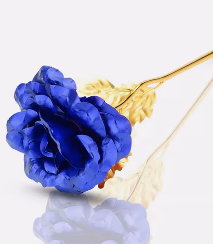 Wieczna Róża Niebieska Złota Łodyga Prezent na Walentynki Dzień Kobiet Urodziny - obrazek 3