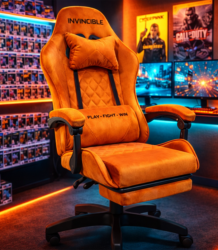 Fotel Gamingowy Obrotowy Regulowany Zamszowy Pomarańczowy - obrazek 8