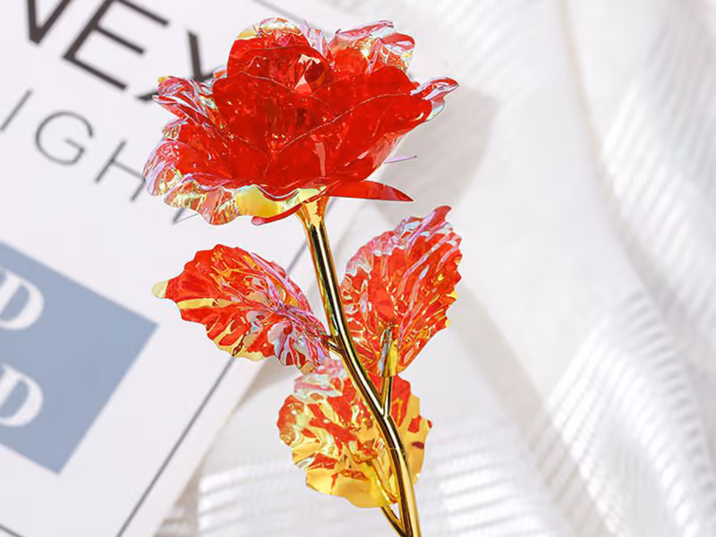 Wieczna Róża Czerwona Złota Łodyga Prezent na Walentynki Dzień Kobiet Urodziny - obrazek 6