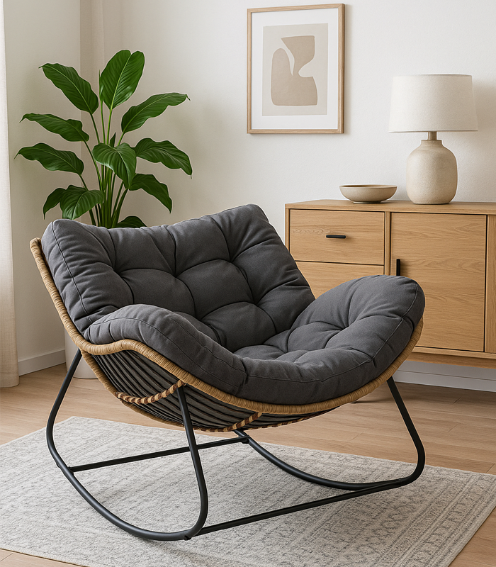 Fotel Bujany Ogrodowy Wypoczynkowy z Poduszką Szary 130x124cm - obrazek 3