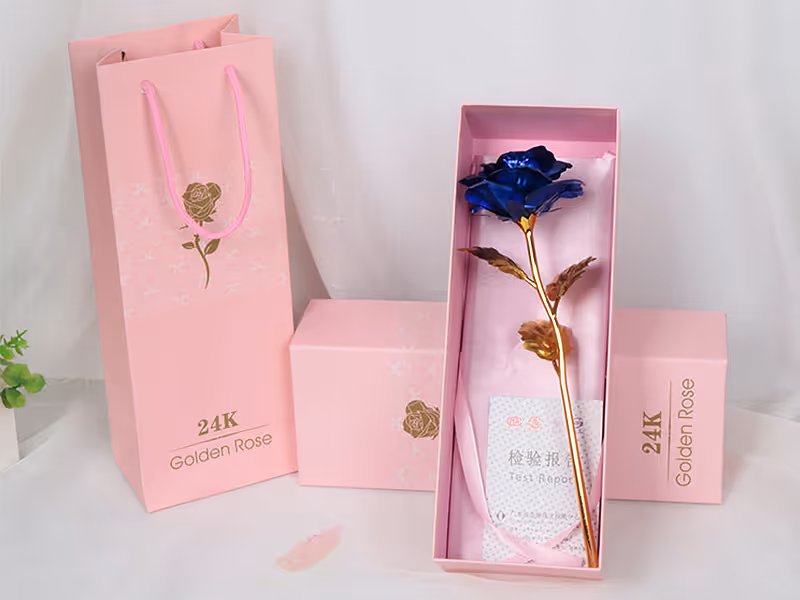 Wieczna Róża Niebieska Złota Łodyga Prezent na Walentynki Dzień Kobiet Urodziny - obrazek 6