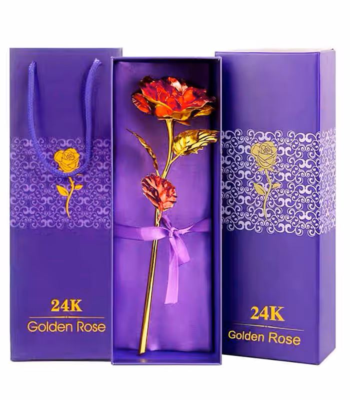 Wieczna Róża Czerwona Złota Łodyga Prezent na Walentynki Dzień Kobiet Urodziny - obrazek 4