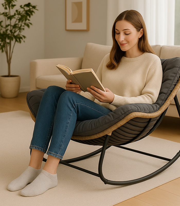 Fotel Bujany Ogrodowy Wypoczynkowy z Poduszką Szary 130x124cm - obrazek 6