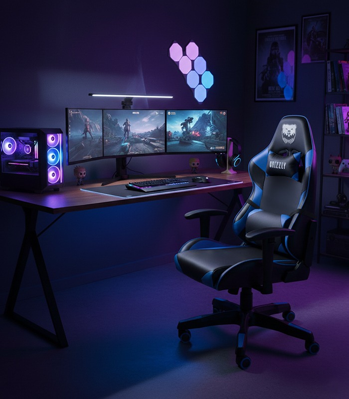 Fotel Gamingowy Obrotowy Regulowany Niebieski - obrazek 6