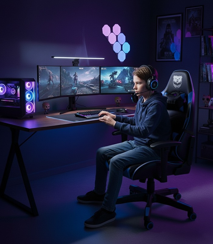 Fotel Gamingowy Obrotowy Regulowany Niebieski - obrazek 7