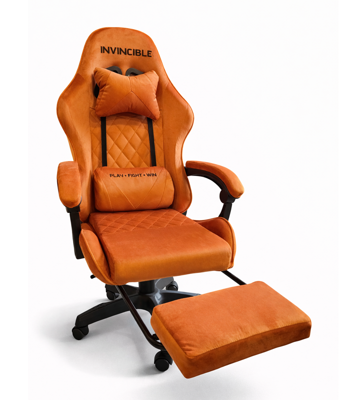 Fotel Gamingowy Obrotowy Regulowany Zamszowy Pomarańczowy - obrazek 2