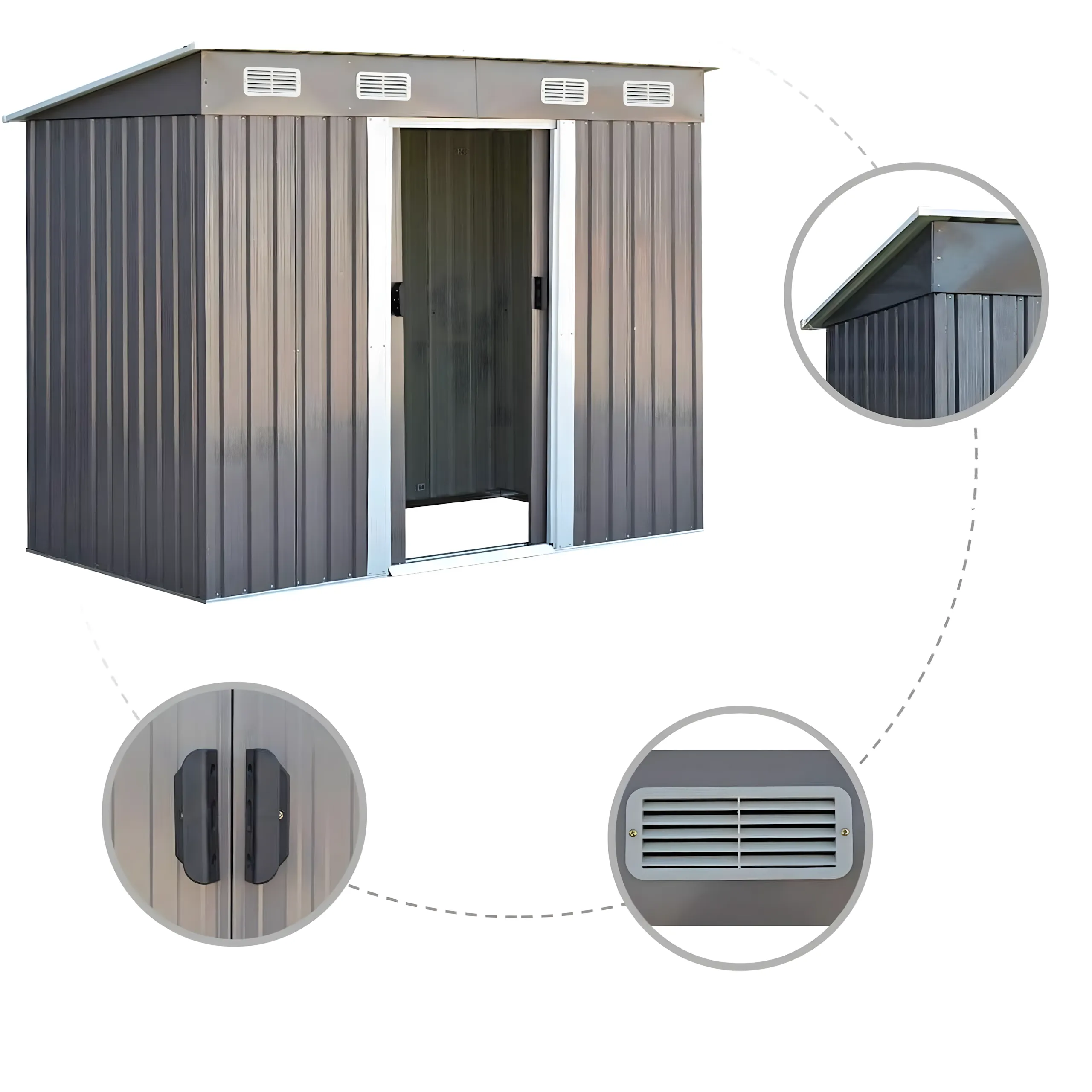 Domek Narzędziowy Ogrodowy Metalowy 238x126x181cm - obrazek 2