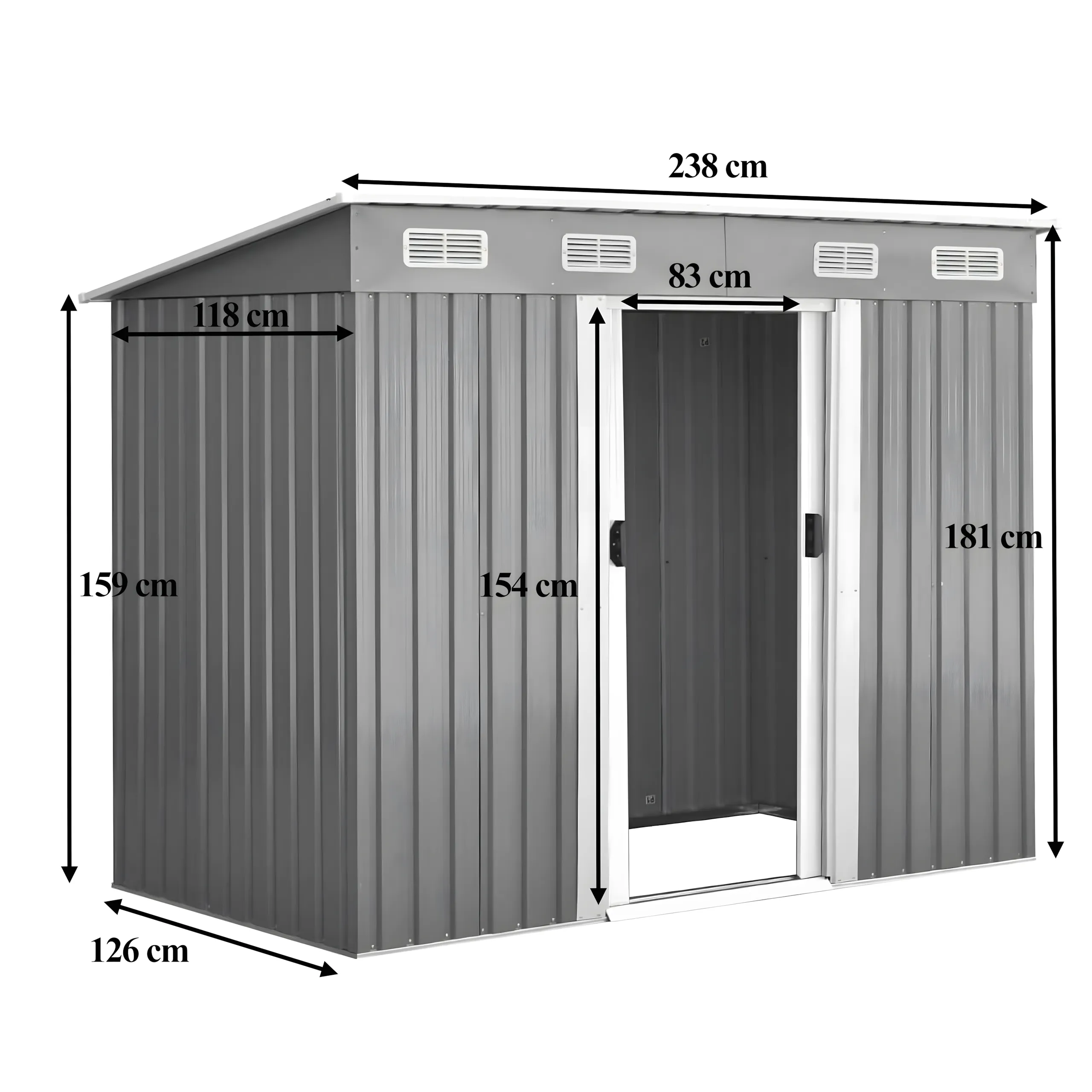 Domek Narzędziowy Ogrodowy Metalowy 238x126x181cm - obrazek 3