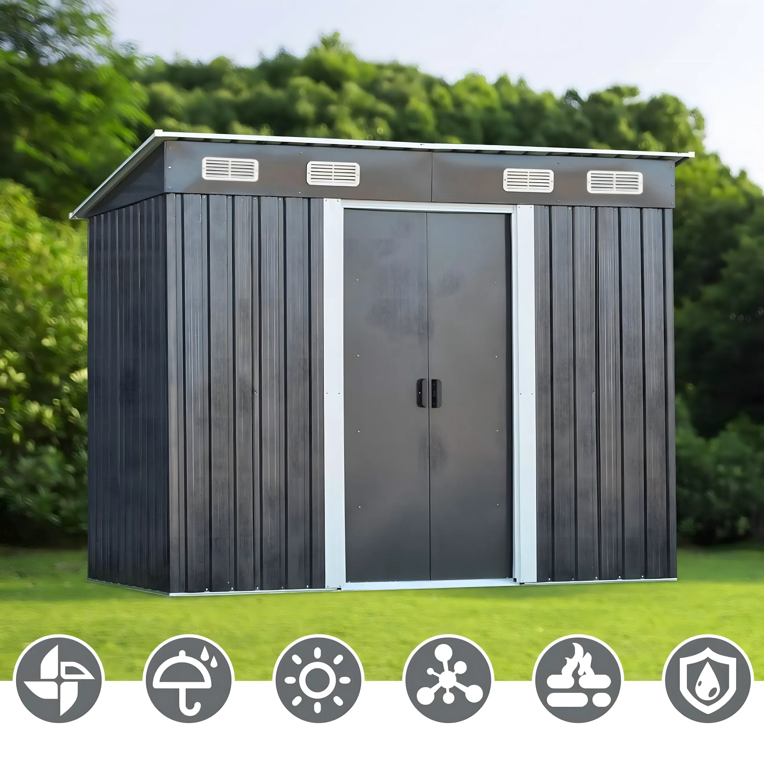 Domek Narzędziowy Ogrodowy Metalowy 238x126x181cm - obrazek 7