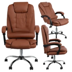 Fotel Biurowy Obrotowy Regulowany Ergonomiczny Brązowy