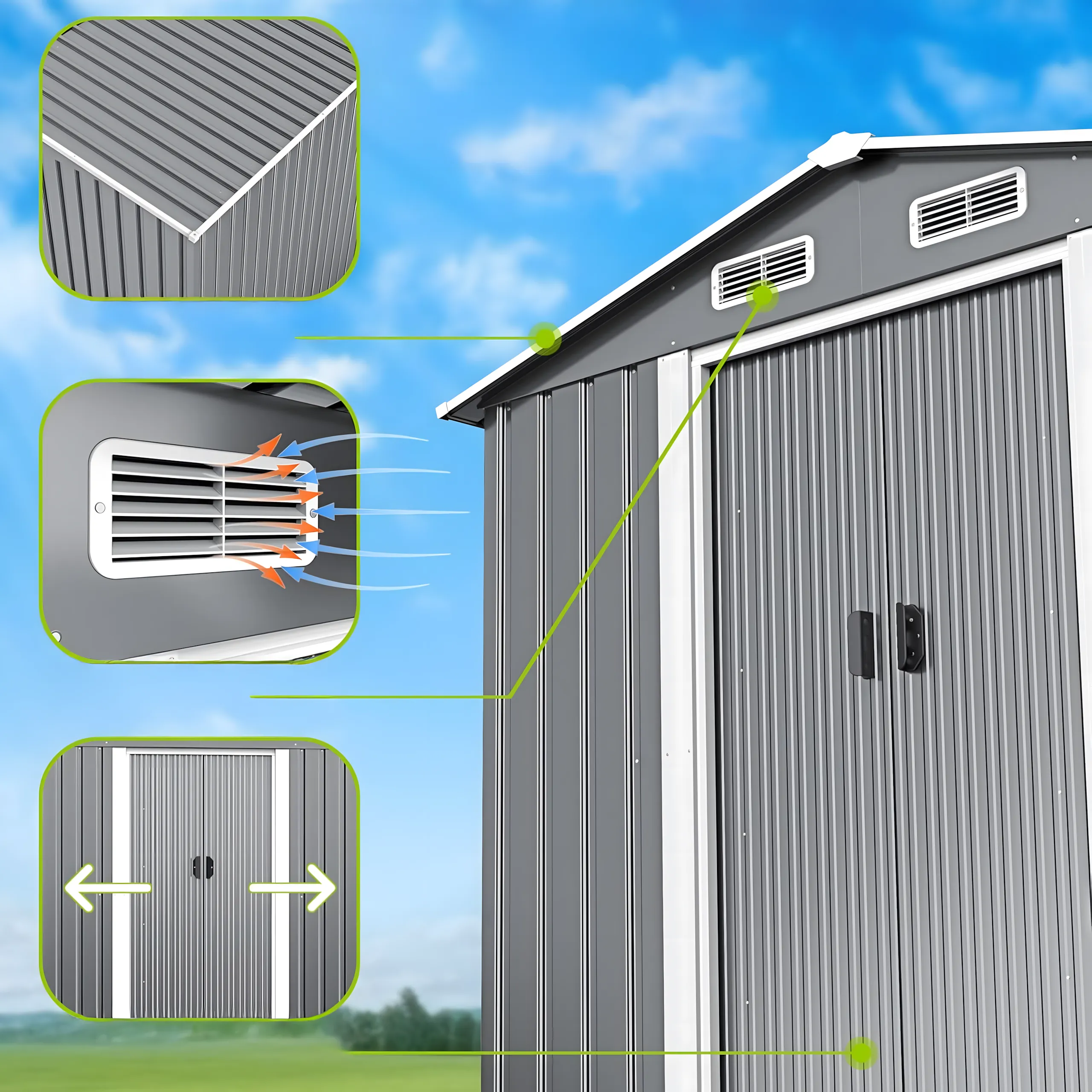Domek Narzędziowy Ogrodowy Metalowy 277x299x192cm - obrazek 9