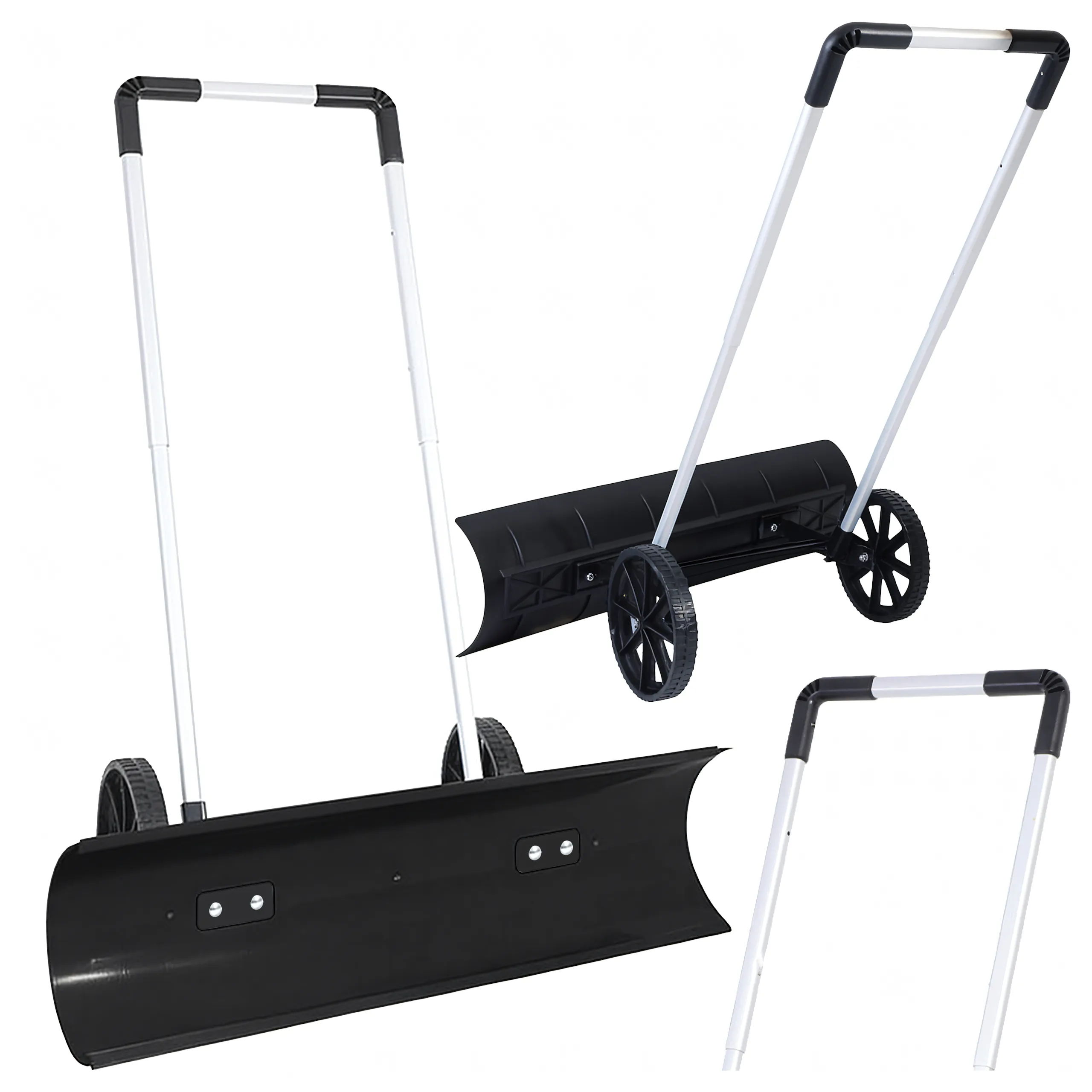 Pług do Śniegu Zgarniacz Odśnieżacz Na Kołach Czarny 95cm