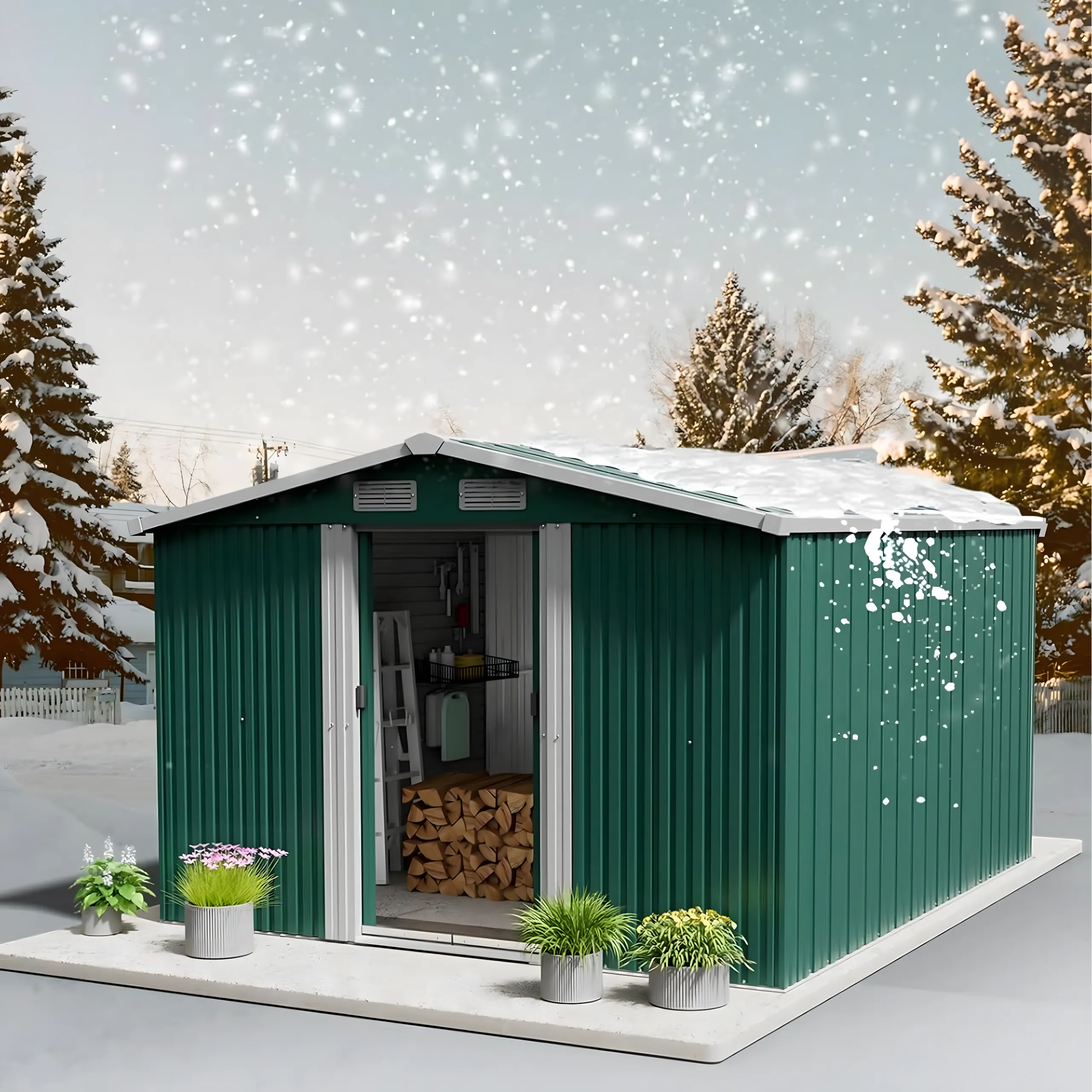 Domek Narzędziowy Ogrodowy Metalowy 277x299x192cm - obrazek 15