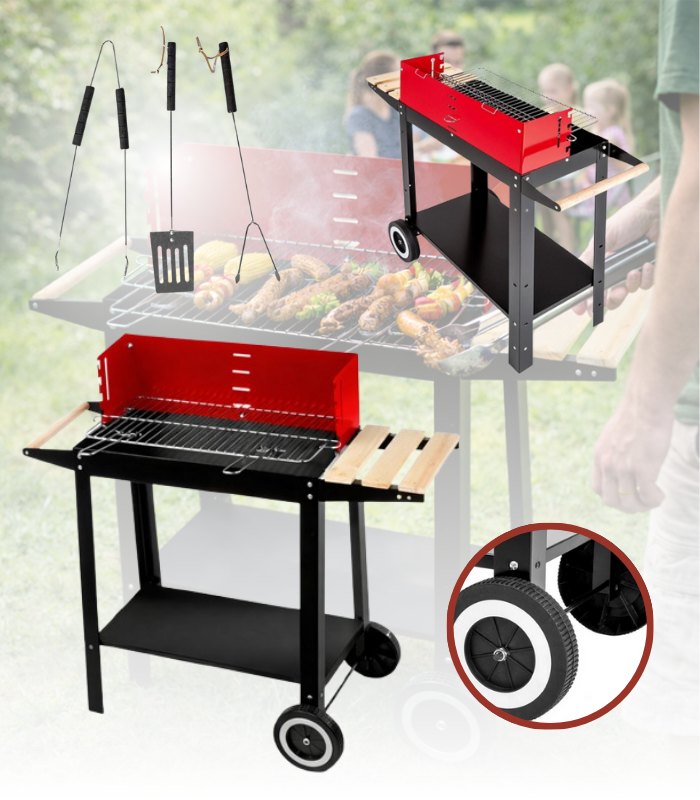 Grill Ogrodowy Węglowy z Pokrywą Na Kółkach + Akcesoria - obrazek 5