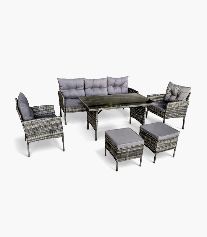 Zestaw Mebli Ogrodowych Dla 7 Osób URBINO Technorattan Szary