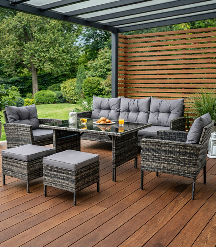 Zestaw Mebli Ogrodowych Dla 7 Osób URBINO Technorattan Szary - obrazek 7