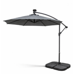 Parasol Ogrodowy Składany z Wysięgnikiem Lampki LED Szary 300cm + Pokrowiec - obrazek 2