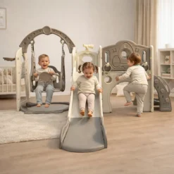 Plac Zabaw Dla Dzieci Zjeżdżalnia Wolnostojąca z Drabinką Huśtawką - obrazek 6