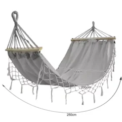 Hamak Ogrodowy Wiszący z Poprzeczką Boho Szary 200x100cm 200kg - obrazek 9