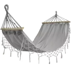 Hamak Ogrodowy Wiszący z Poprzeczką Boho Szary 200x100cm 200kg - obrazek 6