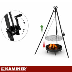Grill Ogrodowy Trójnóg z Rusztem Wiszący Nierdzewny Kaminer 190x70cm - obrazek 9