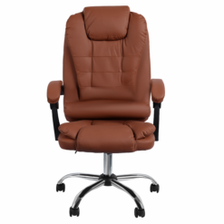 Brązowy ergonomiczny fotel biurowy z podłokietnikami widok z przodu