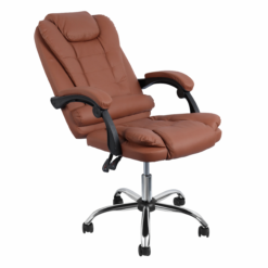 Brązowy ergonomiczny fotel biurowy obrotowy z podnóżkiem i podłokietnikami