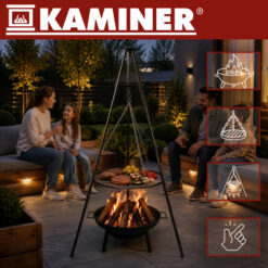 Grill Ogrodowy Trójnóg z Rusztem Wiszący Nierdzewny Kaminer 167x58cm - obrazek 4