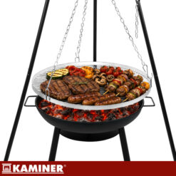 Grill Ogrodowy Trójnóg z Rusztem Wiszący Nierdzewny Kaminer 167x58cm - obrazek 8