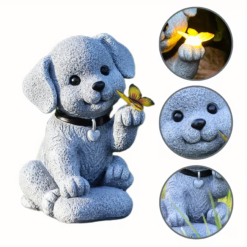 Lampa Solarna Ogrodowa Ozdobna Pies z Motylem LED - obrazek 3