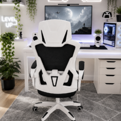 Fotel Biurowy Ergonomiczny Krzesło Obrotowe Regulowane Czarno-Białe - obrazek 5