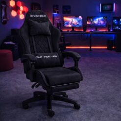 Fotel Gamingowy Zamszowy Obrotowy Regulowany Dla Gracza z Wysuwanym Podnóżkiem Czarny - obrazek 8
