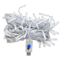 Zwinięta kurtyna świetlna LED z przezroczystymi soplami i złączem USB